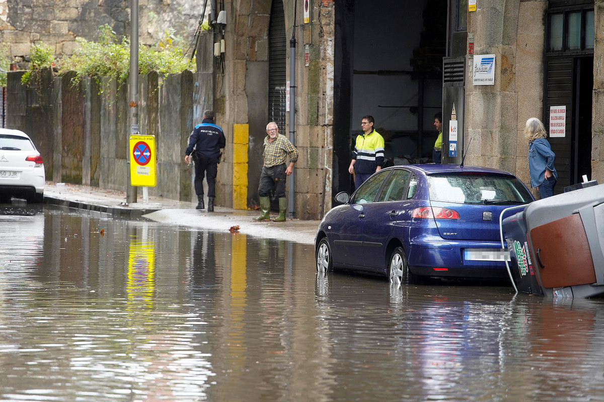 Inundaciones durante el paso de la borrasca ‘Aline’, a 19 de octubre de 2023, en Vigo, Pontevedra, Galicia.