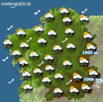 Predicciones meteorológicas para este miércoles en Galicia: Cielo parcialmente cubierto con chubascos