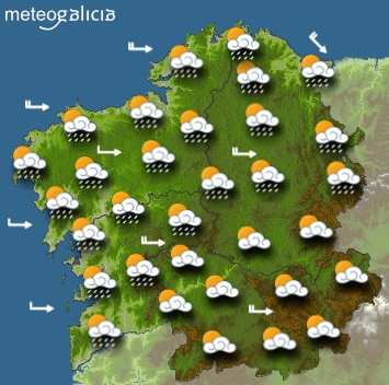 Predicións meteorolóxicas para este mércores en Galicia: Alternancia de nubes e claros e chuvascos intermitentes