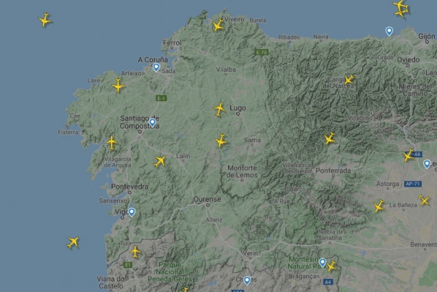 Situación de la circulación del espacio aéreo por Galicia