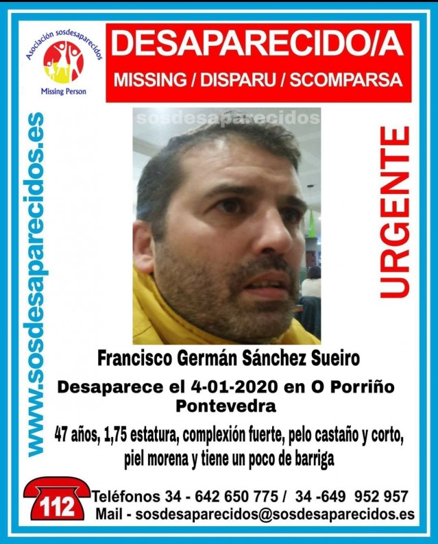 Vecino de O Porriño (Pontevedra) desaparecido desde el 4 de enero de 2020, cuando salía de trabajar en una panadería.